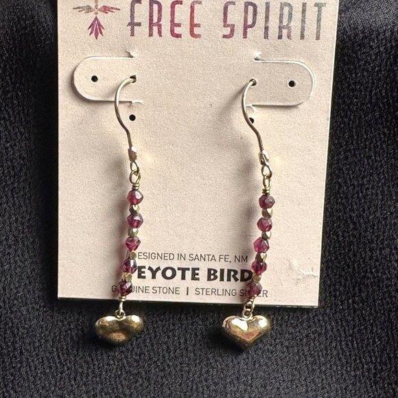 Peyote Bird Garnet Beaded Heart Drop Dangle Earrings Sterling Silver Artzy Boho - Picture 6 of 10